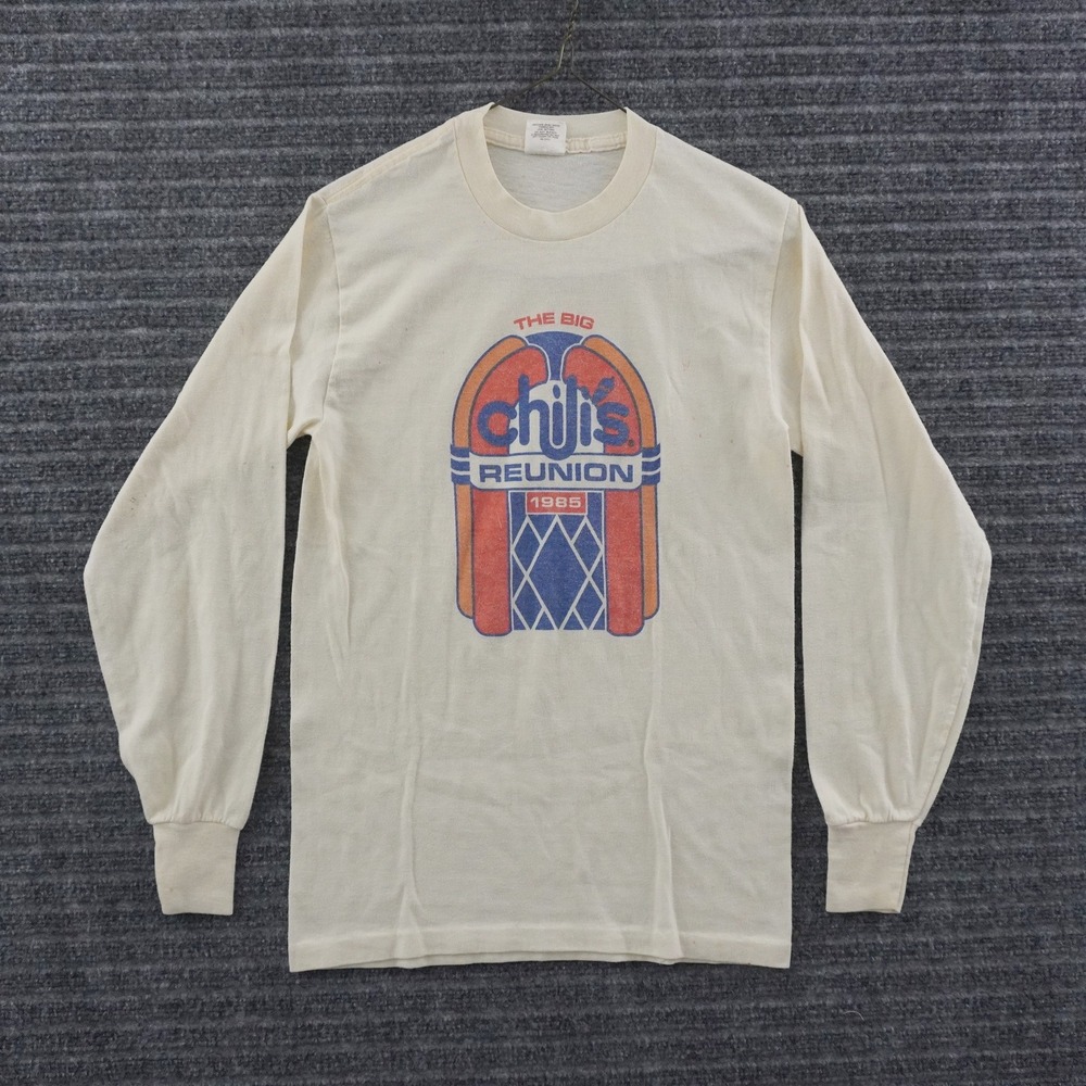 Vintage 80s Signal Long Sleeve T-Shirt Mens M Cream Chili's Reunion 1985 Jukebox